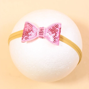Bandeau bébé avec nœud à paillettes roses et ruban en nylon élastique
