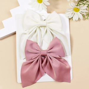 Douces Pinces à Cheveux Nœud en Satin Rose Blanc pour Filles Épingle à Cheveux en Gros-grain Avec Longue Queue Accessoires Cheveux