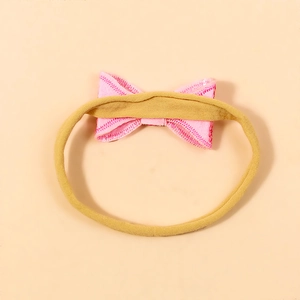 Nœud rose en tissu sur bandeau bébé en nylon élastique, accessoire cheveux confortable