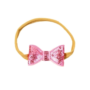 Bandeau bébé avec nœud à paillettes roses et ruban en nylon jaune très élastique