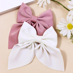 Barrettes à nœuds roses et blancs avec longs rubans pour coiffures élégantes de filles