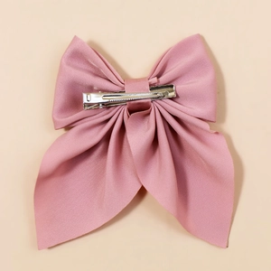 Barrette à cheveux rose pour filles avec ruban côtelé et pince crocodile en métal
