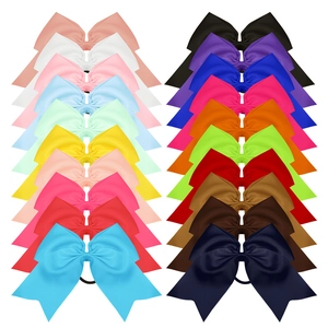 Handmade Large Grosgrain Ribbon Bow Hair Tie Solid Color Polyester Long Tail Elastic Hair Band For Girls Kids Accessories