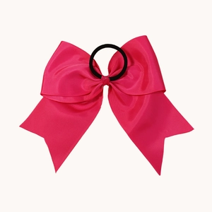 Pink grosgrain ribbon bow hair tie with durable black elastic band for girls