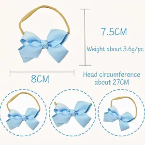 Light blue bow baby headband with elastic nylon band 8cm width for infants