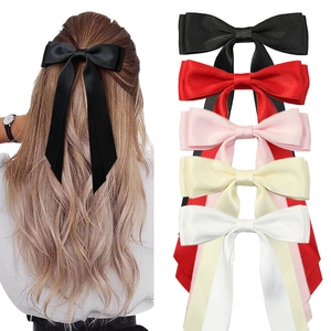 Elegant Large Satin Bow Hair Clip With Long Streamer Ribbons Polyester Sweet Hair Accessories For Women Girls Daily Party Decor