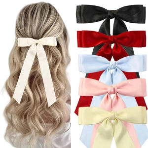 Fermaglio per Capelli a Fiocco in Satin Fatto a Mano Con Nastri Lunghi Tinta Unita Dolce per Donne Ragazze Elegante Accessori