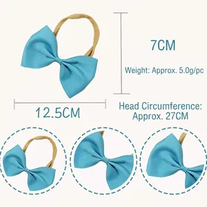 Sky blue grosgrain bow headband for baby girls with high elastic soft cotton band