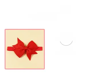 Detailed view of red grosgrain ribbon bow headband with high-elastic matching band