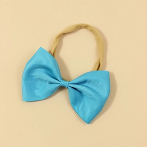 Bright blue grosgrain bow baby headband with elastic nylon band for newborn girls