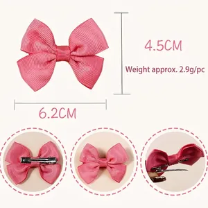 Nœud papillon en ruban gros-grain rose pour filles avec pince croco et dimensions