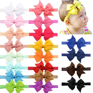 Handmade Grosgrain Bow Elastic Headband Solid Color Hair Band For Infant Toddler Kids Girls Hair Accessories