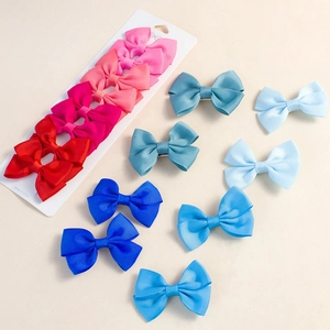 Lot de 16 barrettes à nœuds en ruban gros-grain coloré pour filles sur carte blanche
