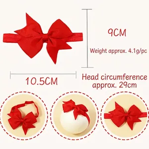 Red grosgrain bow headband for baby girls with elastic band and 10.5cm size detail