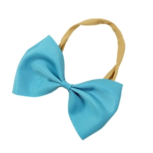 Sky blue grosgrain ribbon bow headband with high-elastic nylon band for baby girls