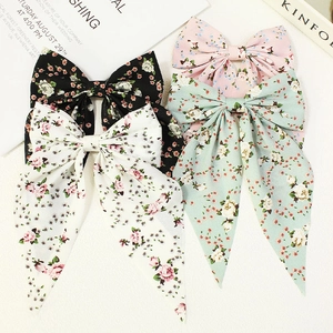 Korean Style Floral Bow Hair Clip Large Polyester Ribbon Duckbill Clip Fresh Sweet Hairpin Streamer Accessories For Women