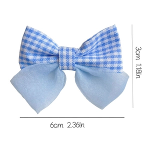 Barrette papillon en vichy bleu et mousseline pour filles, 6cm par 3cm, style fait main
