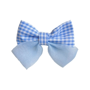 Pince à cheveux nœud à carreaux bleu et blanc avec couches de tulle pour filles