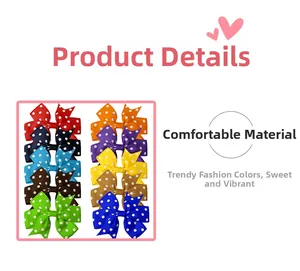 Detailed set of 10 colorful polka dot grosgrain ribbon bow hair clips for girls