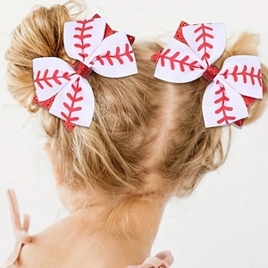 Barrette à Cheveux Nœud Thème Sportif Baseball Football pour Filles Enfants Paillettes Ruban Polyester Accessoires de Coiffure