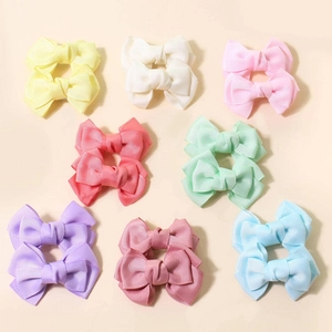 Handmade Polyester Grosgrain Ribbon Bow Hair Clips For Girls Macaron Colored Alligator Duckbill Clips Kids Cute Hair Accessories
