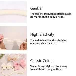 Soft handmade nylon baby bow headbands with high elasticity and classic sweet colors