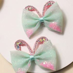 Barrettes à Cheveux Nœud Oreilles de Lapin en Maille pour Enfants Avec Strass Pince Croco à Paillettes Brillantes Doux Filles