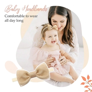 Golden handmade baby bow headband with high elastic soft fabric for newborns