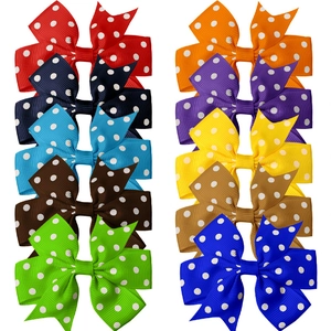 Set of 10 colorful polka dot grosgrain ribbon bow hair clips for girls in vibrant colors