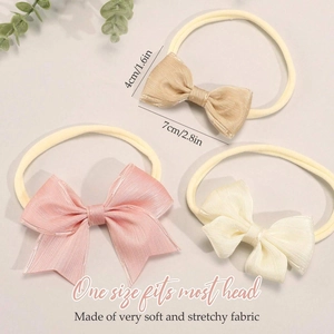 Three-piece set of handmade soft nylon baby headbands with elegant satin bows