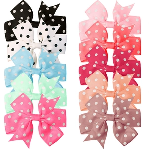 Set of 12 colorful polka dot ribbon hair bows for girls with secure alligator clips