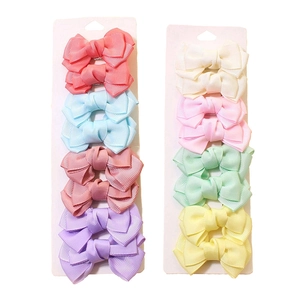 Set of 16 macaron ribbon bow hair clips on display cards for girls and kids