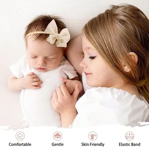 Soft cream ribbon bow baby headband with elastic band for infants and toddlers