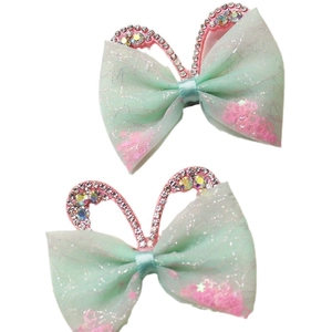 Lot de barrettes papillon scintillantes avec tulle vert et paillettes roses