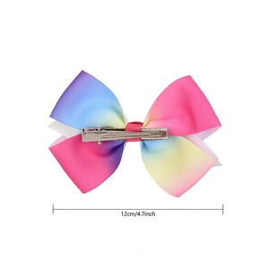 Rainbow gradient 4.7 inch grosgrain ribbon hair bow with metallic alligator clip