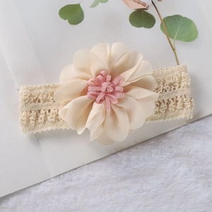 Elegant baby lace headband featuring a large cream multi-layer flower and soft texture