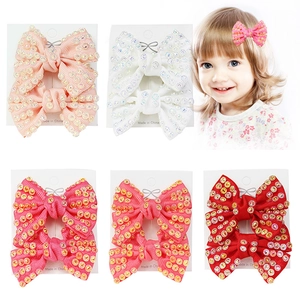 Handmade Rhinestone Artificial Pearl Bow Hair Clip For Kids Cute Polyester Ribbon Alligator Clip Girls Daily Accessory