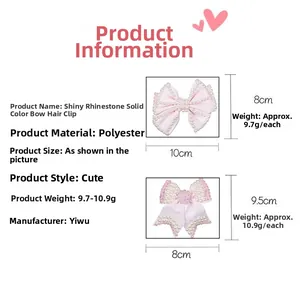 Detailed view showing dimensions and materials of the pink pearl bow hair clip