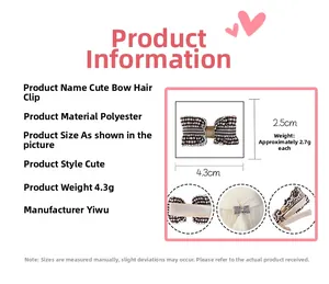 Detailed dimensions of 4.3cm brown plaid fabric bow hair clip with polished finish