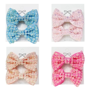 Handmade Polyester Bowknot Hair Clip For Children With Sparkling Rhinestone Embellishments Sweet Bow Duckbill Clip Hair Accessories