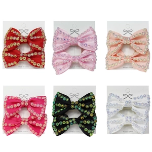 Handmade Rhinestone Bowknot Hair Clips Polyester Grosgrain Ribbon Bow Alligator Clips For Girls Toddlers Hair Accessories