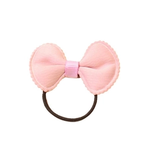 Handmade pink scalloped mini bow hair tie with high elastic black band for kids