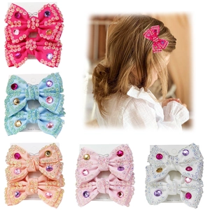 Pinces à Cheveux Nœud en Strass Fait Main pour Filles Barrettes en Ruban Gros-Grain avec Gemmes Accessoires Cheveux Enfants
