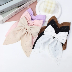 Handmade large ribbon bow hair clips with rhinestones in six various colors
