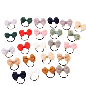 Handmade Mini Satin Bow Elastic Hair Ties For Kids Girls Solid Colors Scalloped Edge Fashion Hair Accessories Hair Rings Set
