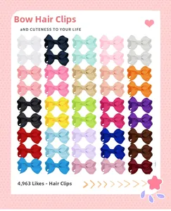 Set of 40 handmade ribbed grosgrain bow hair clips in 20 vibrant assorted colors