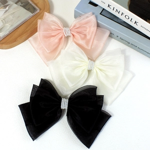 Handmade Oversized Triple Layer Mesh Bowknot Hair Clip With Elegant Artificial Pearl Decoration Sweet Organza Hairclip For Women Daily Accessories