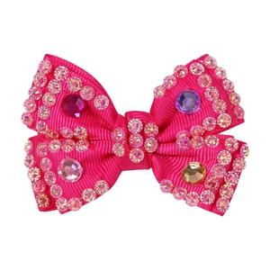 Barrette à cheveux nœud rose rouge fait main avec strass colorés et pierres pour filles