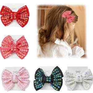 Sweet Rhinestone Bow Knot Hair Clips For Kids Girls Grosgrain Ribbon Handmade Duckbill Clip Wedding Party Hair Accessories