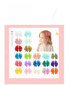Detailed set of 20 colorful grosgrain ribbon hair bows for girls in various pastel shades